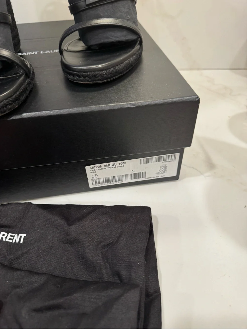 Yves Saint Laurent Black Logo Espadrille Sandals